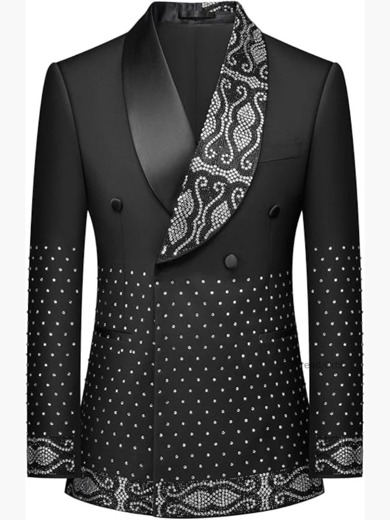 Men's Slim Fit Tuxedo Blazer With Rhinestone Embellishments Shawl Lapel